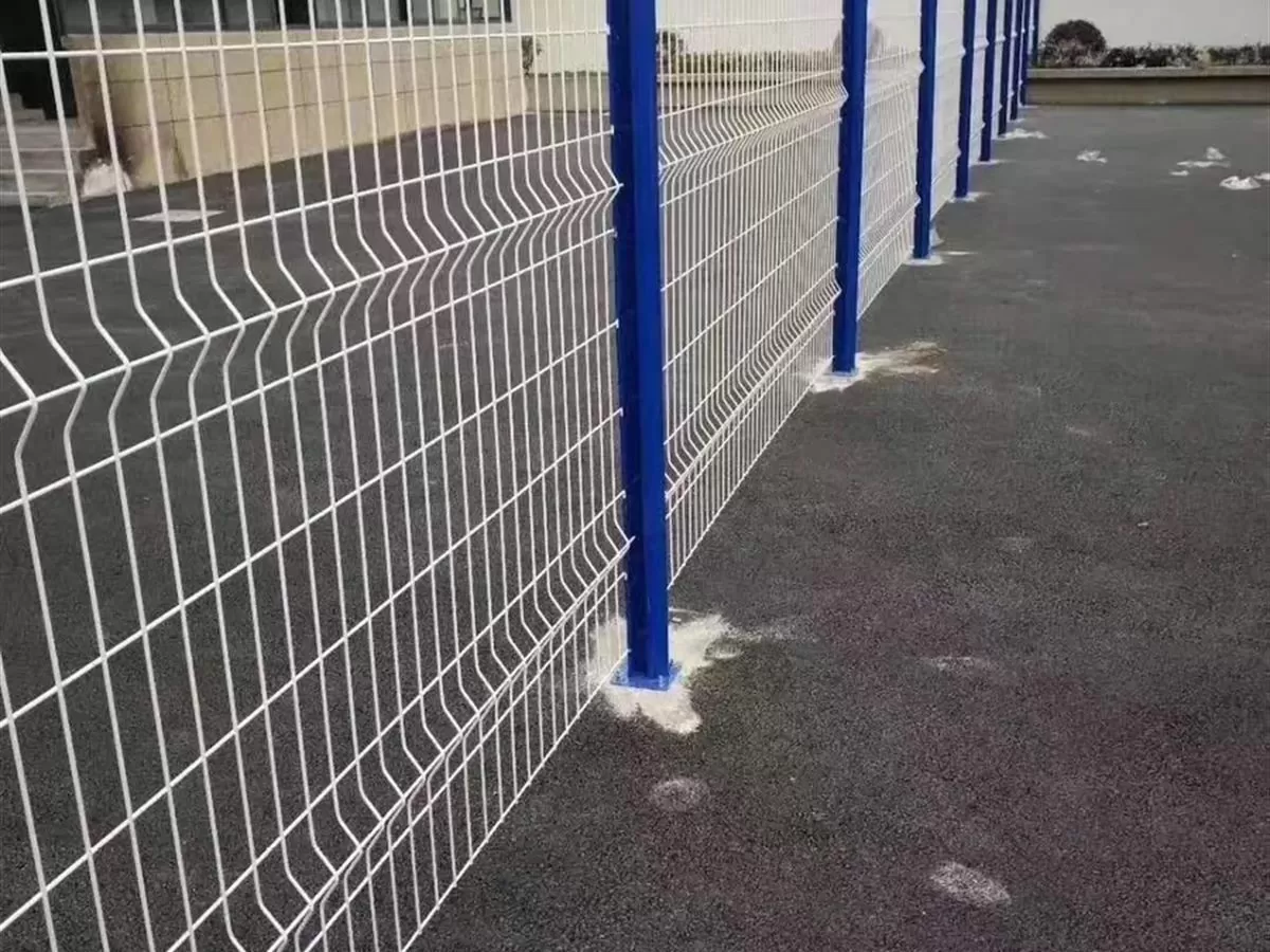 Close view of the welded mesh aperture and the panel edge where it meets the post